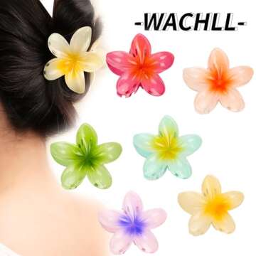 Stylish WACHLL Large Hawaiian Flower Claw Clips - 6 Pack for Strong Hold