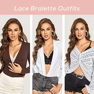 DOBREVA Women's Lace Padded Bralette Plunge Wireless Longline Bra for A to D Cups Ivory (Bra) X-Small