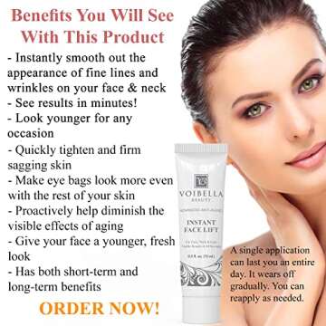 Instant Face Lift Cream - Best Eye, Neck, Face Tightening, Lifting & Firming Serum To Smooth Appeara...