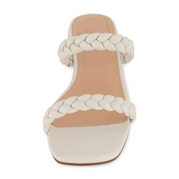 CUSHIONAIRE Women's Neptune braided low block heel sandal +Memory Foam, Ivory 9