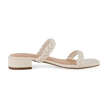CUSHIONAIRE Women's Neptune braided low block heel sandal +Memory Foam, Ivory 9