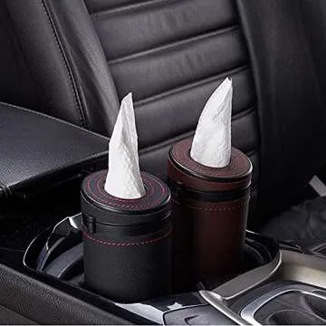 Car Cup Holder Tissues,MoreChioce ABS PU Leather Tissue Dispenser Car Tissue Tube Box Universal Cylinder Napkin Holder Multipurpose Trash Bin for Car Vehicle Bathroom Office,Beige