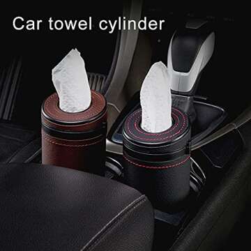 Car Cup Holder Tissues,MoreChioce ABS PU Leather Tissue Dispenser Car Tissue Tube Box Universal Cylinder Napkin Holder Multipurpose Trash Bin for Car Vehicle Bathroom Office,Beige
