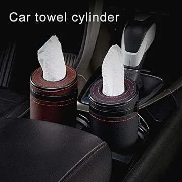 Car Cup Holder Tissues,MoreChioce ABS PU Leather Tissue Dispenser Car Tissue Tube Box Universal Cylinder Napkin Holder Multipurpose Trash Bin for Car Vehicle Bathroom Office,Beige