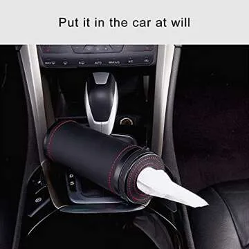 Car Cup Holder Tissues,MoreChioce ABS PU Leather Tissue Dispenser Car Tissue Tube Box Universal Cylinder Napkin Holder Multipurpose Trash Bin for Car Vehicle Bathroom Office,Beige