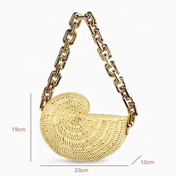 DSGYU Popular Conch Bag Shell Shape Rattan Bag Personalized Chain Shoulder Bag (Color : As Shown, Size : One Size)