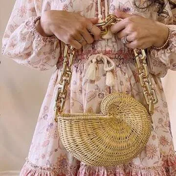 DSGYU Popular Conch Bag Shell Shape Rattan Bag Personalized Chain Shoulder Bag (Color : As Shown, Size : One Size)