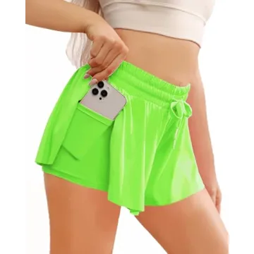 Wsirmet Flowy Butterfly Shorts for Women - 2-in-1 Gym Shorts