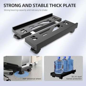 Adjustable Mobile CPU Stand for PC Tower with Wheels