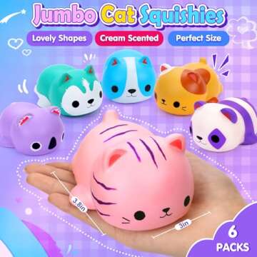6PCS Cat Squishies Slow Rising Stress Balls for Kids Adults Jumbo Foam Squishy Toys Anxiety Relief F...