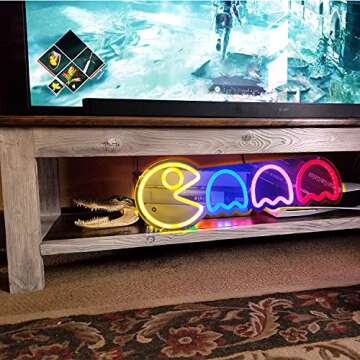 Geeinar Game Neon Sign Ghost Led Neon Lights Neon Signs for Bedroom Wall 17”x6” Retro Arcade Decor with USB/Switch Ghost Neon light for Gaming Room Man Cave Birthday Halloween Christmas Gift