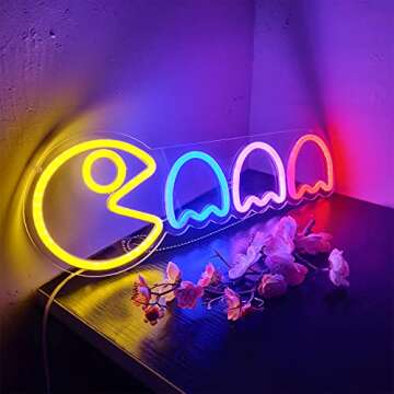Geeinar Game Neon Sign Ghost Led Neon Lights Neon Signs for Bedroom Wall 17”x6” Retro Arcade Decor with USB/Switch Ghost Neon light for Gaming Room Man Cave Birthday Halloween Christmas Gift