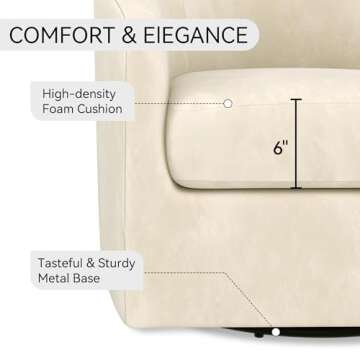 CarterChairr Swivel Accent Chair, Velvet Upholestered Modern Barrel Arm Chair, Comfty Single Sofa Reading Chair with Metal Base for Living Room, Bedroom, Waiting Room, Beige