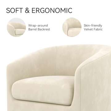 CarterChairr Swivel Accent Chair, Velvet Upholestered Modern Barrel Arm Chair, Comfty Single Sofa Reading Chair with Metal Base for Living Room, Bedroom, Waiting Room, Beige