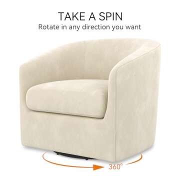 CarterChairr Swivel Accent Chair, Velvet Upholestered Modern Barrel Arm Chair, Comfty Single Sofa Reading Chair with Metal Base for Living Room, Bedroom, Waiting Room, Beige