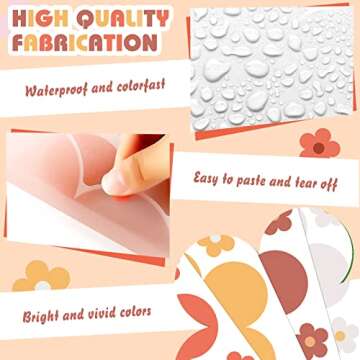 Hotop 128 Pcs Cute Colorful Flowers Wall Decal Y2k Flower Wall Sticker Daisy Sticker Pastel Aestheti...