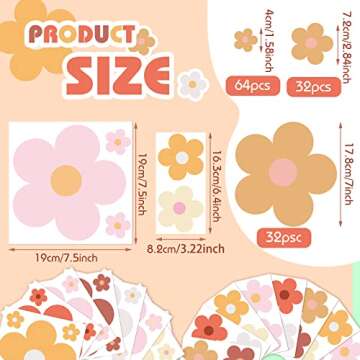Hotop 128 Pcs Cute Colorful Flowers Wall Decal Y2k Flower Wall Sticker Daisy Sticker Pastel Aesthetic Preppy Hippie Trendy Wall Flowers Decor Boho Colorful Art Decor for Dorm Room(Groovy Retro Hippie)