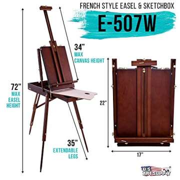 U.S. Art Supply Coronado Walnut Easel, Large Adjustable Wooden French Style Field and Studio Sketchb...