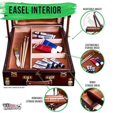 U.S. Art Supply Coronado Walnut Easel, Large Adjustable Wooden French Style Field and Studio Sketchbox Tripod Easel with Drawer, Artist Wood Palette, Premium Beechwood, Painting, Sketching Stand