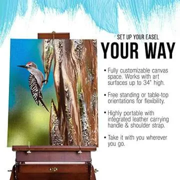 U.S. Art Supply Coronado Walnut Easel, Large Adjustable Wooden French Style Field and Studio Sketchbox Tripod Easel with Drawer, Artist Wood Palette, Premium Beechwood, Painting, Sketching Stand