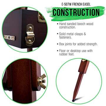 U.S. Art Supply Coronado Walnut Easel, Large Adjustable Wooden French Style Field and Studio Sketchbox Tripod Easel with Drawer, Artist Wood Palette, Premium Beechwood, Painting, Sketching Stand