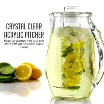OVENTE Fruit Infusion Water Pitcher 2.5L (85 oz) with Removable Lid and Infuser Rod, BPA-Free Acrylic Beverage Jug Ideal for Flavor-Infused Drinks, Lemonade, Juice, Iced Tea and More, Clear PIA0852C