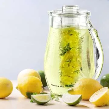 OVENTE Fruit Infusion Water Pitcher 2.5L (85 oz) with Removable Lid and Infuser Rod, BPA-Free Acrylic Beverage Jug Ideal for Flavor-Infused Drinks, Lemonade, Juice, Iced Tea and More, Clear PIA0852C