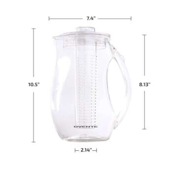 OVENTE Fruit Infusion Water Pitcher 2.5L (85 oz) with Removable Lid and Infuser Rod, BPA-Free Acrylic Beverage Jug Ideal for Flavor-Infused Drinks, Lemonade, Juice, Iced Tea and More, Clear PIA0852C