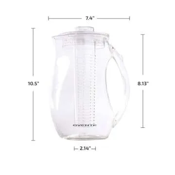 OVENTE Fruit Infusion Water Pitcher 2.5L (85 oz) with Removable Lid and Infuser Rod, BPA-Free Acrylic Beverage Jug Ideal for Flavor-Infused Drinks, Lemonade, Juice, Iced Tea and More, Clear PIA0852C