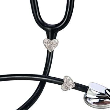 HEYGOO 2 Pack Spark Bling Love Heart Stethoscope Charms, Custom Stethoscope Id Name Tag Charm, Silve...