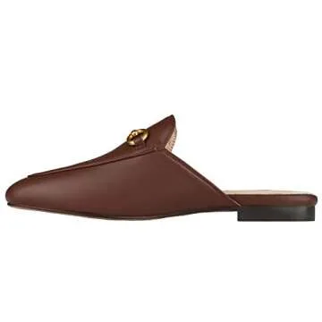 Arqa Mules for Women Almond Toe Leather Flats Slip-on Comfort Backless Loafers Buckle Mule Shoes Bro...