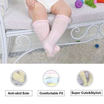 ACTLATI Anti-skid Baby Girls Knee High Socks for 0-2 Years