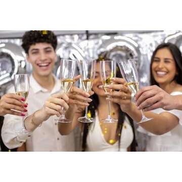 GRUPO MIRANDINHA - 10 Acrylic Champagne Flutes 5.4 fl oz (160 ml) – BPA-Free, Shatterproof, Elegant Design for Weddings & Celebrations – Modern Baby Blue Finish