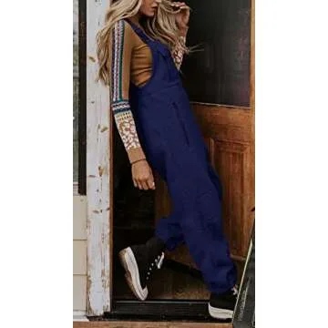 Ebifin Women's Fleece Warm Overalls Winter Loose Casual Jumpsuits with Pockets