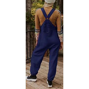 Ebifin Women's Fleece Warm Overalls Winter Loose Casual Jumpsuits with Pockets
