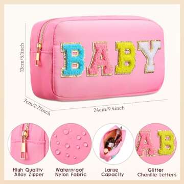 Sanwuta 2 Pieces Nylon Cosmetic Bag Chenille Letter Makeup Bag Pouch Zipper Travel Toiletries Pouch ...