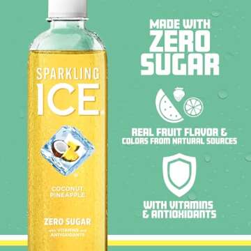 Sparkling Ice, Coconut Pineapple Sparkling Water, Zero Sugar Flavored Water, with Vitamins and Antioxidants, Low Calorie Beverage, 17 fl oz Bottles (Pack of 12)
