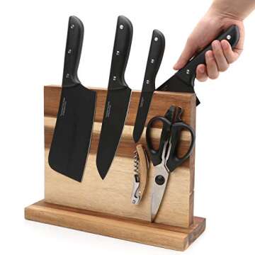 Resafy Large Magnetic Knife Holder,Acacia Wooden Magnetic Knife Block 12 X 10 Inches,Rack Magnetic U...