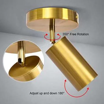 Zicbol Track Lighting Ceiling Spotlight, Gold Ceiling Light Fixture, Gu10 Ceiling Spotlights Indoor Angle Adjustment Modern Wall Lamp for Living Room, Gallery, Cabinet, Hallway, Bedroom 2 Packs