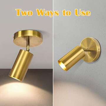 Zicbol Track Lighting Ceiling Spotlight, Gold Ceiling Light Fixture, Gu10 Ceiling Spotlights Indoor Angle Adjustment Modern Wall Lamp for Living Room, Gallery, Cabinet, Hallway, Bedroom 2 Packs