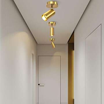 Zicbol Track Lighting Ceiling Spotlight, Gold Ceiling Light Fixture, Gu10 Ceiling Spotlights Indoor Angle Adjustment Modern Wall Lamp for Living Room, Gallery, Cabinet, Hallway, Bedroom 2 Packs