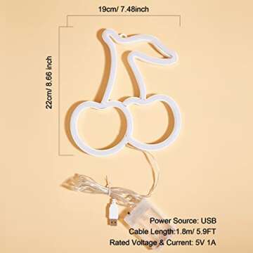 Chi-buy Pink LED Neon Cherry Cute Neon Sign, USB or battery Powered Neon Signs Night Light, 3D Wall Art & Game room Bedroom Living Room Decor lamp Holiday Gift for Children Kids Girls (Pink)