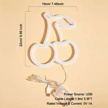 Chi-buy Pink LED Neon Cherry Cute Neon Sign, USB or battery Powered Neon Signs Night Light, 3D Wall Art & Game room Bedroom Living Room Decor lamp Holiday Gift for Children Kids Girls (Pink)