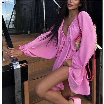 LOFAAC 2024 Sexy Deep V Neck Backless Mini Dress Party Wear