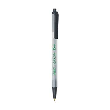 BIC Ecolutions Clic Stic Black Ballpoint Pens - 12-Count Pack, Eco-Friendly 1.0mm Retractable Pen