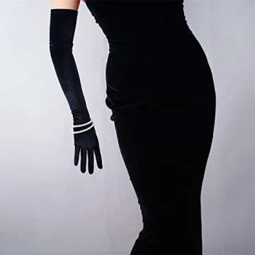 DooWay 24-Inch Black Long Velvet Opera Gloves for Women