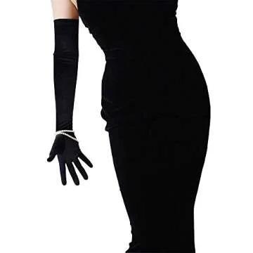 DooWay 24-Inch Black Long Velvet Opera Gloves for Women
