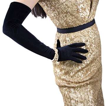 DooWay 24-Inch Black Long Velvet Opera Gloves for Women