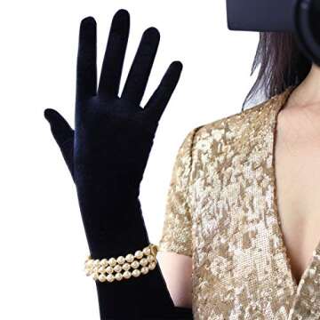 DooWay 24-Inch Black Long Velvet Opera Gloves for Women