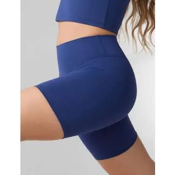 UNISSU Hugcurve No Front Seam High Waisted Workout Biker Shorts for Women 6 Inches Tummy Control Buttery Soft Yoga Pants Gym Nightfall Blue Medium